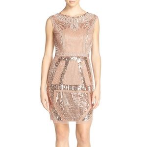 Aidan Mattox, rose gold fully beaded cocktail dress, size 6
